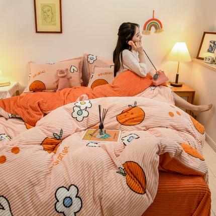 91家纺网 家纺一手货源 找家纺 牛奶绒四件套双面金貂法莱水晶魔法宝宝雕花绒被套