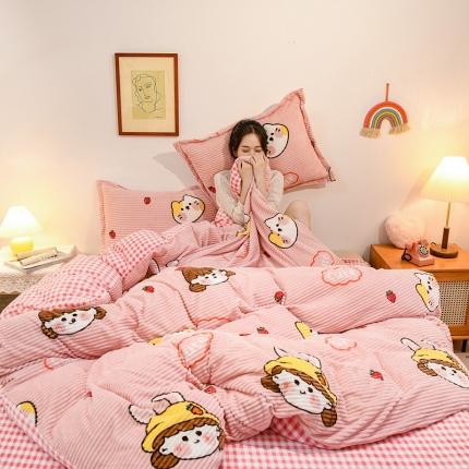 91家纺网 家纺一手货源 找家纺 牛奶绒四件套双面金貂法莱水晶魔法宝宝雕花绒被套