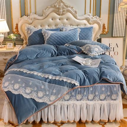 91家纺网 家纺一手货源 找家纺 网红馆 2025新款水晶绒蕾丝床裙四件套 日暮兰