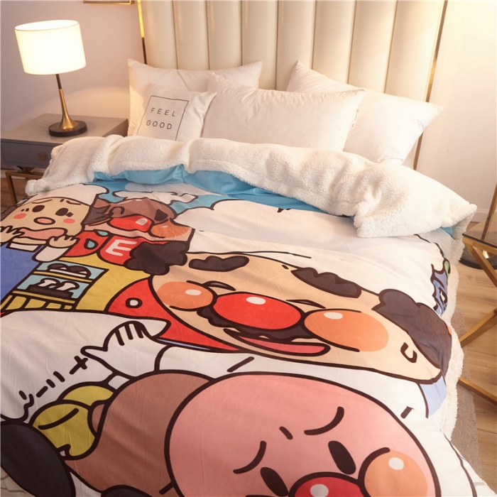 91家纺网 家纺一手货源 找家纺 北纬27度 2020新款羊羔绒多功能毯被套双用 面包家族