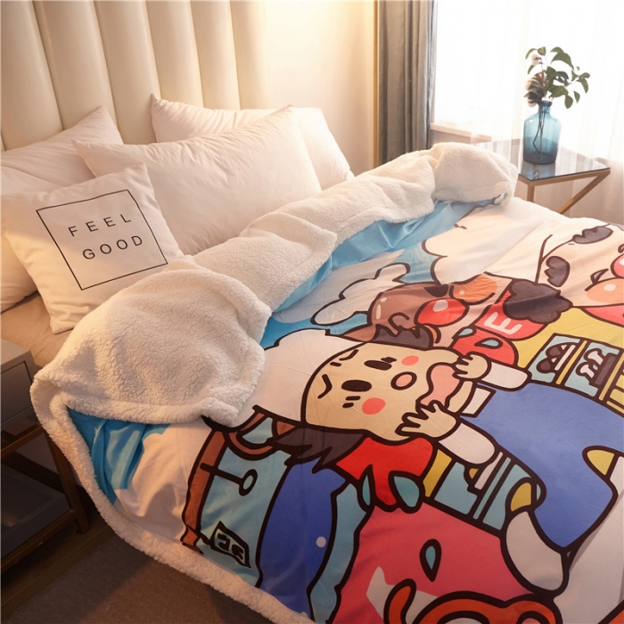 91家纺网 家纺一手货源 找家纺 北纬27度 2020新款羊羔绒多功能毯被套双用 面包家族