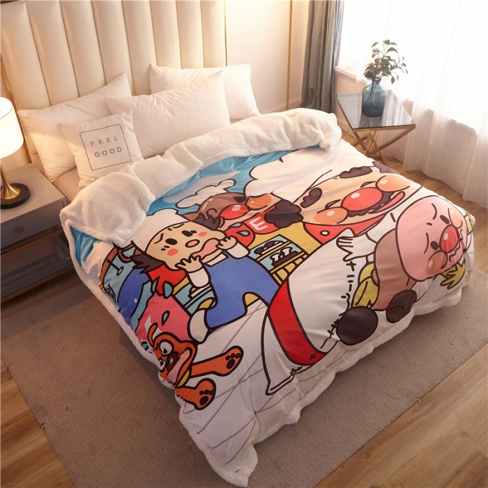 91家纺网 家纺一手货源 找家纺 北纬27度 2020新款羊羔绒多功能毯被套双用 面包家族