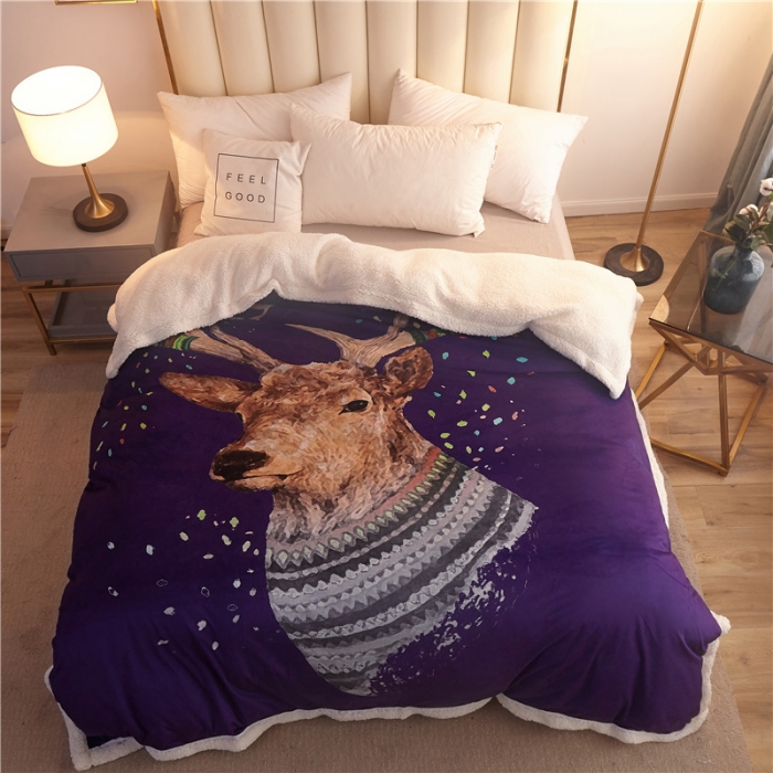 91家纺网 家纺一手货源 找家纺 北纬27度 2020新款羊羔绒多功能毯被套双用 鹿角