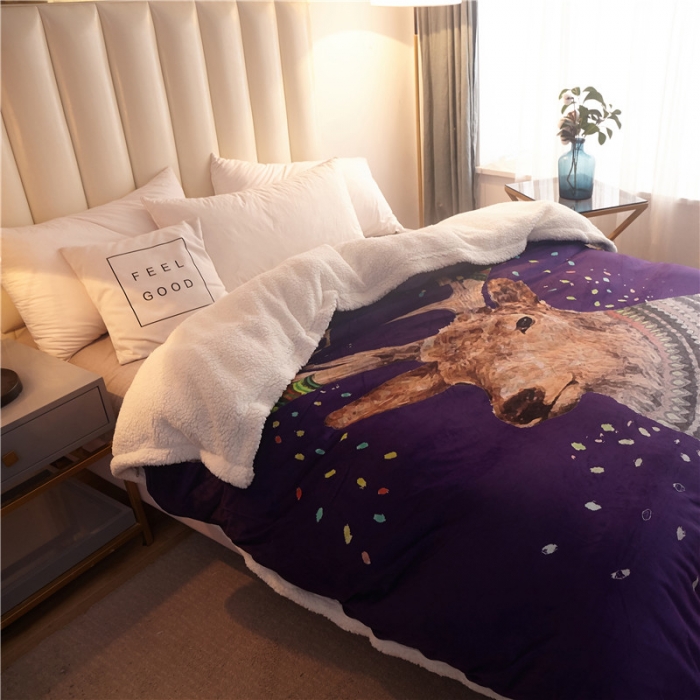 91家纺网 家纺一手货源 找家纺 北纬27度 2020新款羊羔绒多功能毯被套双用 鹿角