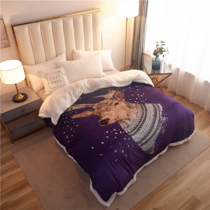 91家纺网 家纺一手货源 找家纺 北纬27度 2020新款羊羔绒多功能毯被套双用 鹿角