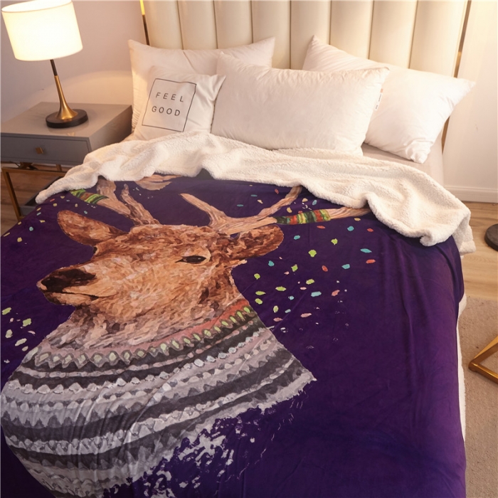 91家纺网 家纺一手货源 找家纺 北纬27度 2020新款羊羔绒多功能毯被套双用 鹿角