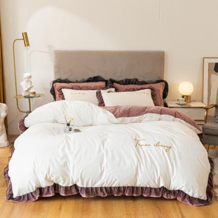 91家纺网 家纺一手货源 找家纺 （总）蓝巢 2020新款水晶绒蕾丝边四件套