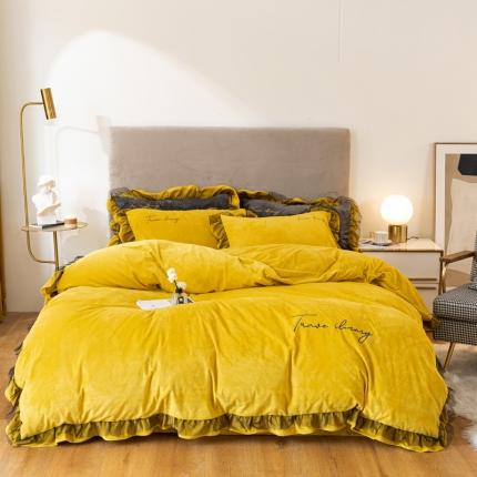 91家纺网 家纺一手货源 找家纺 （总）蓝巢 2020新款水晶绒蕾丝边四件套