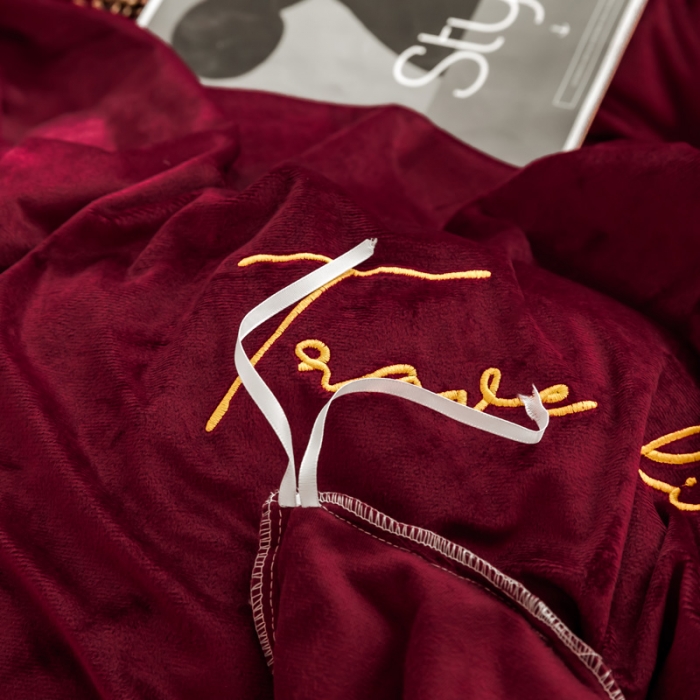 91家纺网 家纺一手货源 找家纺 蓝巢 2020新款水晶绒蕾丝边四件套 绒-酒红