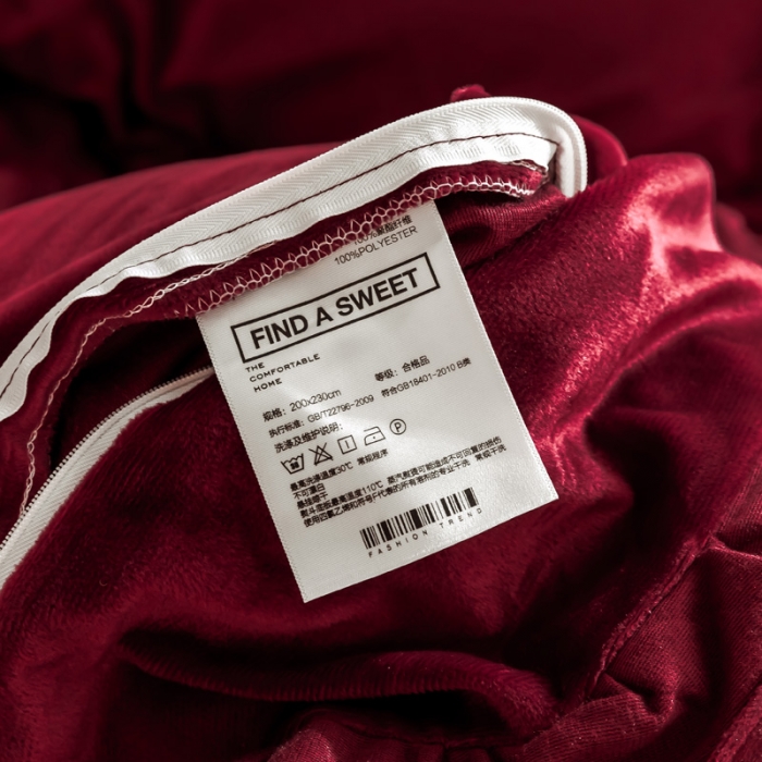 91家纺网 家纺一手货源 找家纺 蓝巢 2020新款水晶绒蕾丝边四件套 绒-酒红