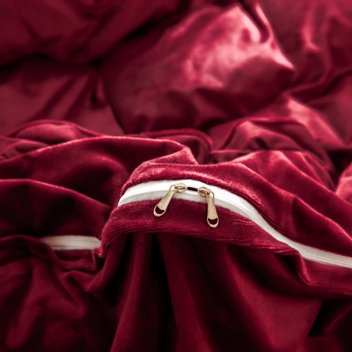 91家纺网 家纺一手货源 找家纺 蓝巢 2020新款水晶绒蕾丝边四件套 绒-酒红