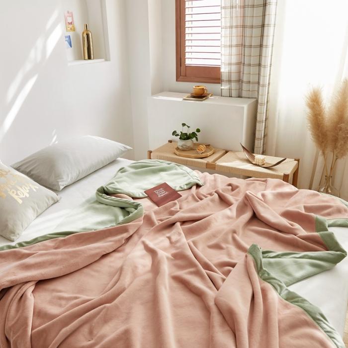 91家纺网 家纺一手货源 找家纺 法芙娜家纺 新品 AB复合毯 牛奶绒加厚毛毯 粉绿