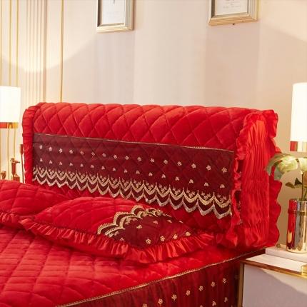 91家纺网 家纺一手货源 找家纺 情恒家纺 2025法莱绒贵族风范全包床头罩大靠背靠垫 大红