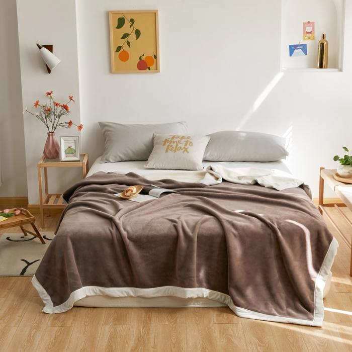 91家纺网 家纺一手货源 找家纺 法芙娜家纺  新品 AB复合毯 牛奶绒加厚毛毯 咖白