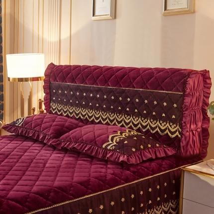 91家纺网 家纺一手货源 找家纺 情恒家纺 2025法莱绒贵族风范全包床头罩大靠背靠垫 酒红