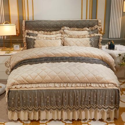 91家纺网 家纺一手货源 找家纺 (总) 情恒家纺 2025法莱绒贵族风范夹棉床裙四件套