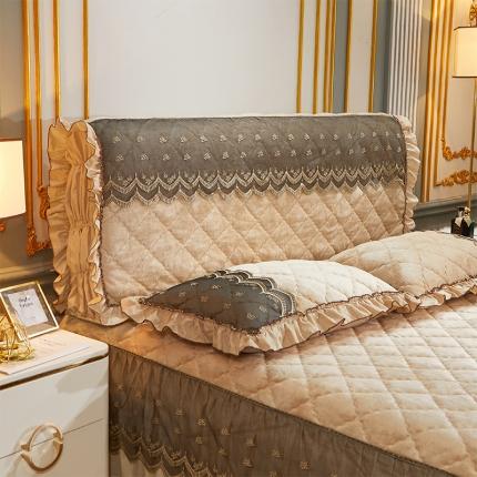 91家纺网 家纺一手货源 找家纺 情恒家纺 2025法莱绒贵族风范全包床头罩大靠背靠垫 浅驼