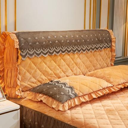 91家纺网 家纺一手货源 找家纺 情恒家纺 2025法莱绒贵族风范全包床头罩大靠背靠垫 土豪金