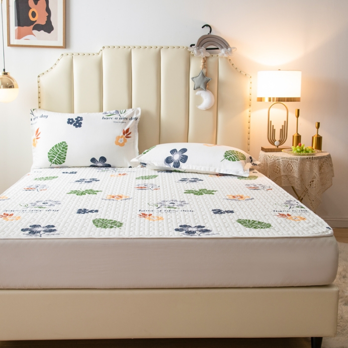 91家纺网 家纺一手货源 找家纺 床笠人家 2021新款全棉夹棉防水床护垫 半夏时光-米白