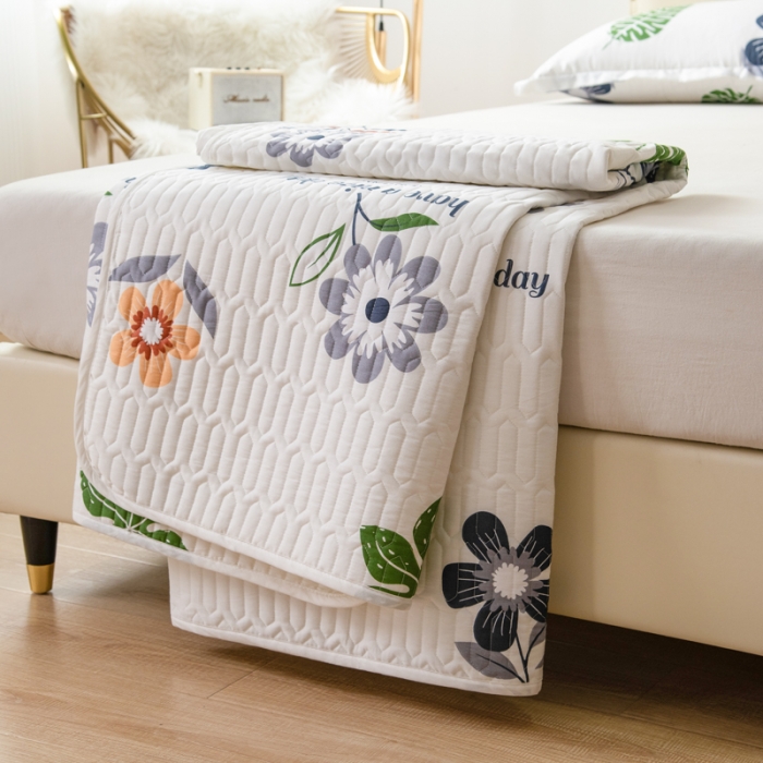 91家纺网 家纺一手货源 找家纺 床笠人家 2021新款全棉夹棉防水床护垫 半夏时光-米白