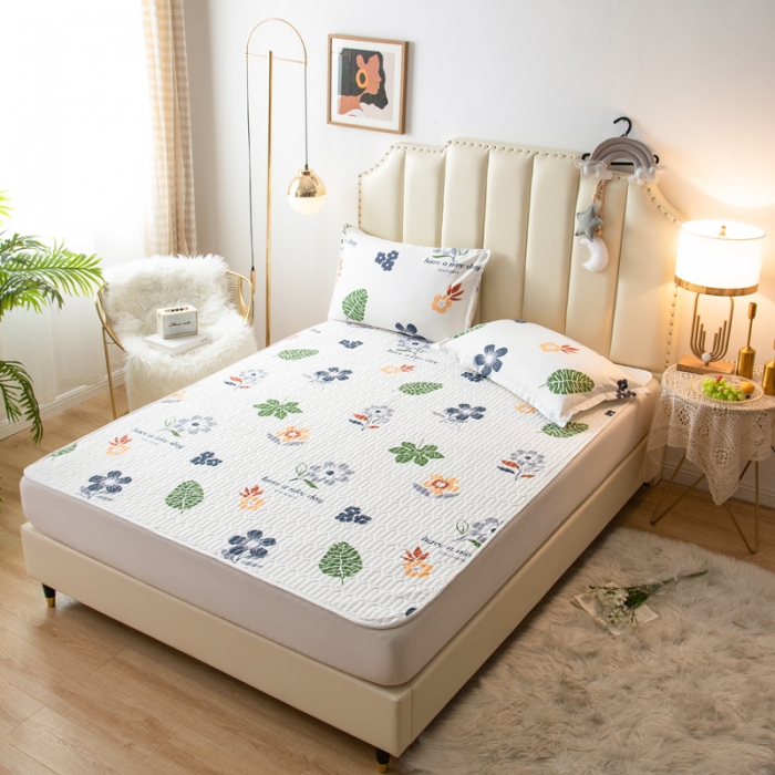 91家纺网 家纺一手货源 找家纺 床笠人家 2021新款全棉夹棉防水床护垫 半夏时光-米白