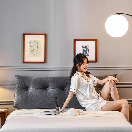 一兰2020新款韩国绒立体三角靠垫床头大靠垫床上靠背条纹灰色