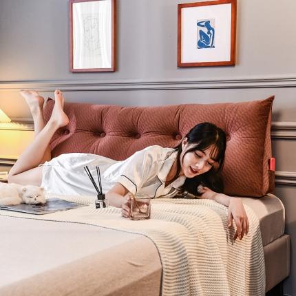 一兰2020新款韩国绒立体三角靠垫床头大靠垫床上靠背条纹咖红