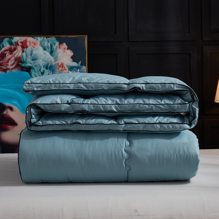 91家纺网 家纺一手货源 找家纺 啊雅家居 2025新款柔赛丝保暖立体羽丝绒冬被 水蓝色