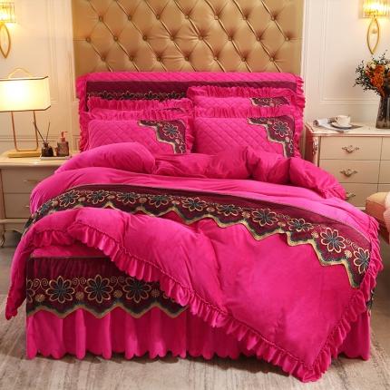 91家纺网 家纺一手货源 找家纺 情恒 2025新款水晶绒皇家豪庭系列四件套 玫红色