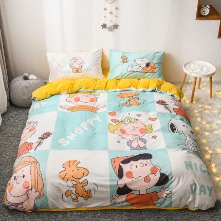 91家纺网 家纺一手货源 找家纺 十九色 2022新款高克重宝宝绒数码印花四件套 史努比