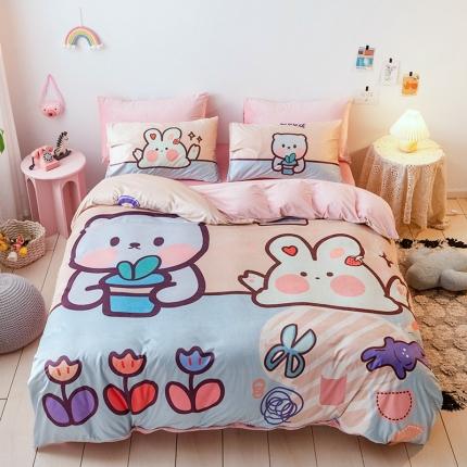 91家纺网 家纺一手货源 找家纺 十九色 2022新款高克重宝宝绒数码印花四件套 小熊兔