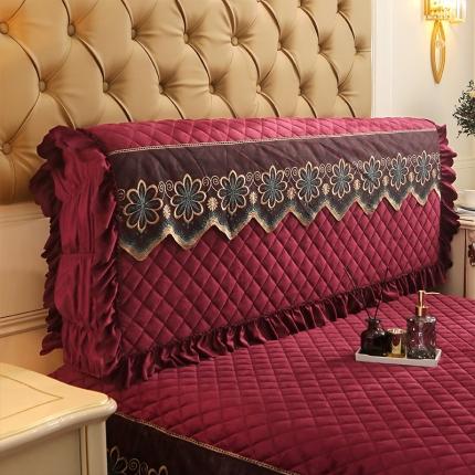 91家纺网 家纺一手货源 找家纺 情恒 2025新款水晶绒皇家豪庭全包床头罩大靠背靠垫 酒红色