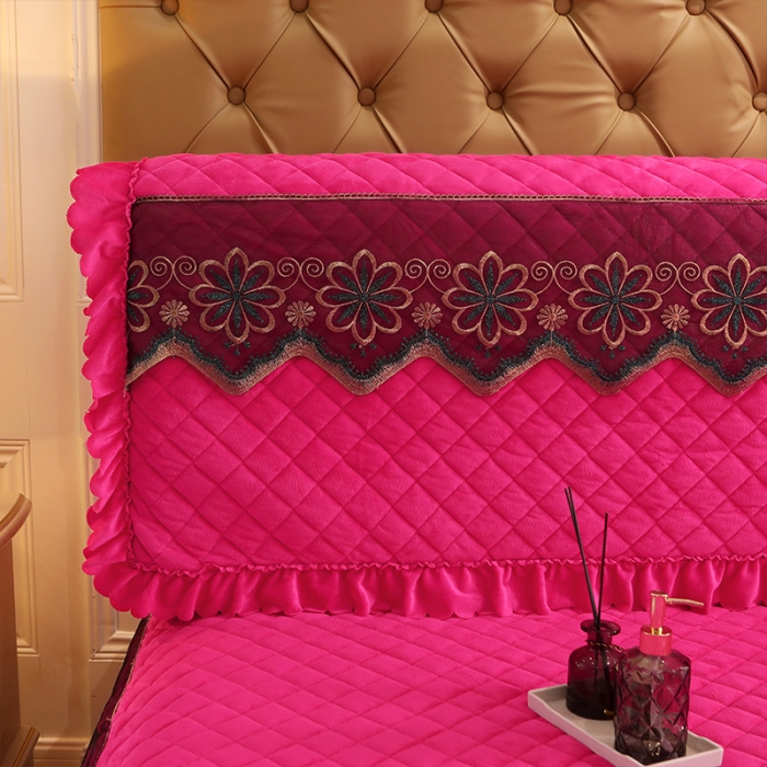 91家纺网 家纺一手货源 找家纺 情恒 2025新款水晶绒皇家豪庭全包床头罩大靠背靠垫 玫红色