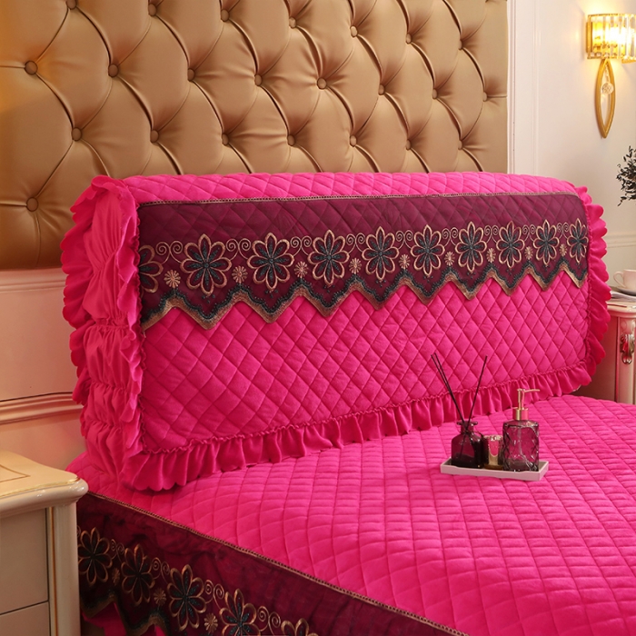 91家纺网 家纺一手货源 找家纺 情恒 2025新款水晶绒皇家豪庭全包床头罩大靠背靠垫 玫红色