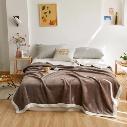 91家纺网 家纺一手货源 找家纺 法芙娜家纺  新品 AB复合毯 牛奶绒加厚毛毯 咖白