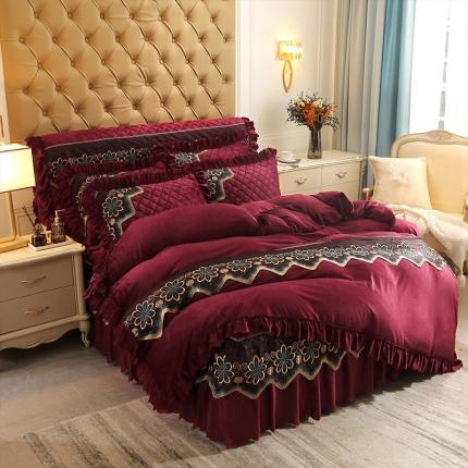 91家纺网 家纺一手货源 找家纺 情恒 2025新款水晶绒皇家豪庭单被套 酒红色