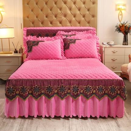 91家纺网 家纺一手货源 找家纺 情恒 2025新款水晶绒皇家豪庭单床裙 粉红色