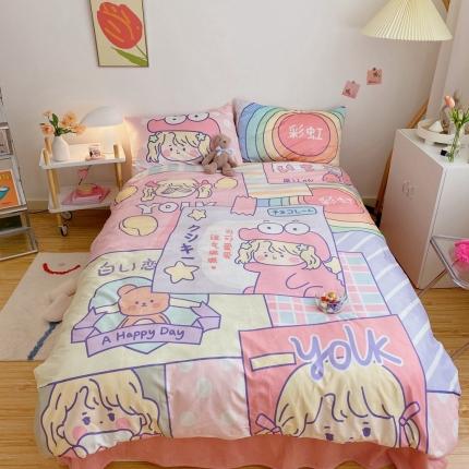 星期八 2020原创设计师款牛奶绒四件套 彩虹女孩