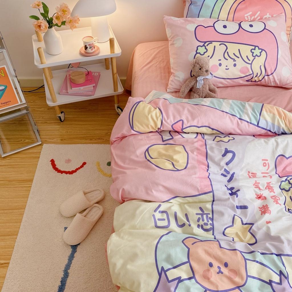 91家纺网 家纺一手货源 找家纺 星期八 2020原创设计师款牛奶绒四件套 彩虹女孩