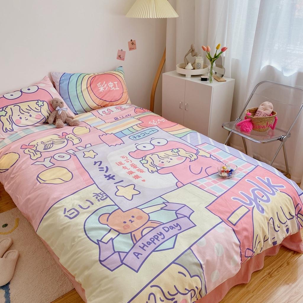 91家纺网 家纺一手货源 找家纺 星期八 2020原创设计师款牛奶绒四件套 彩虹女孩