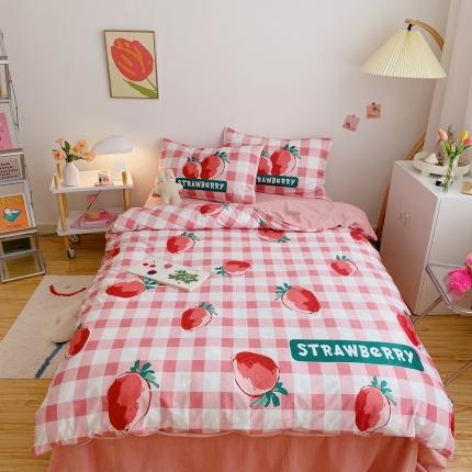 91家纺网 家纺一手货源 找家纺 星期八 2020原创设计师款牛奶绒四件套 可爱草莓