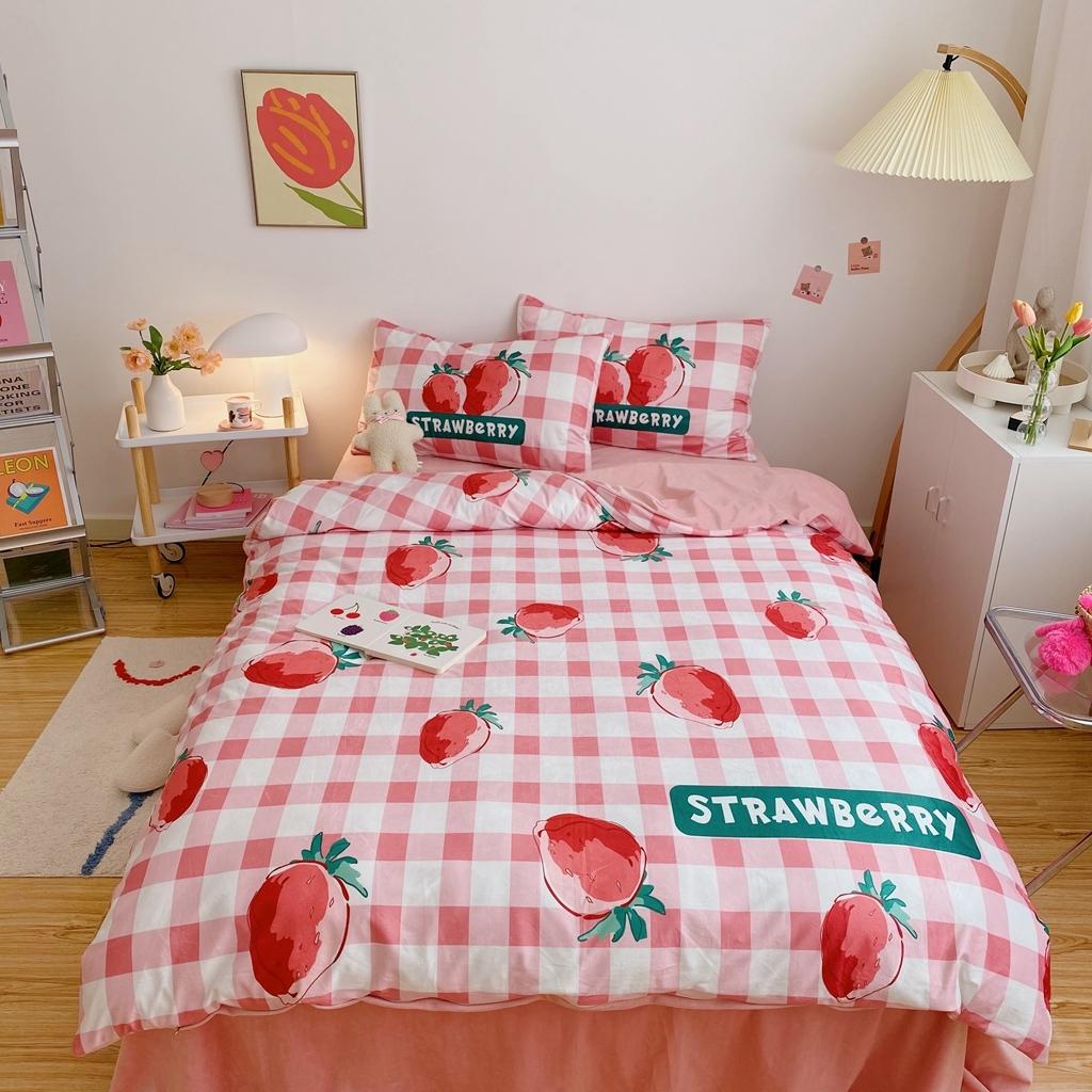 91家纺网 家纺一手货源 找家纺 星期八 2020原创设计师款牛奶绒四件套 可爱草莓