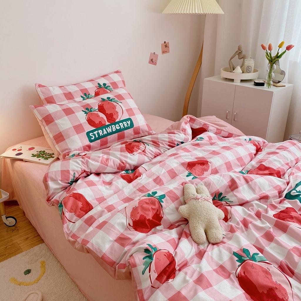 91家纺网 家纺一手货源 找家纺 星期八 2020原创设计师款牛奶绒四件套 可爱草莓