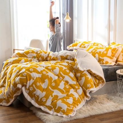 91家纺网 家纺一手货源 找家纺 （总）印季 2024新款提花立体舒棉绒四件套