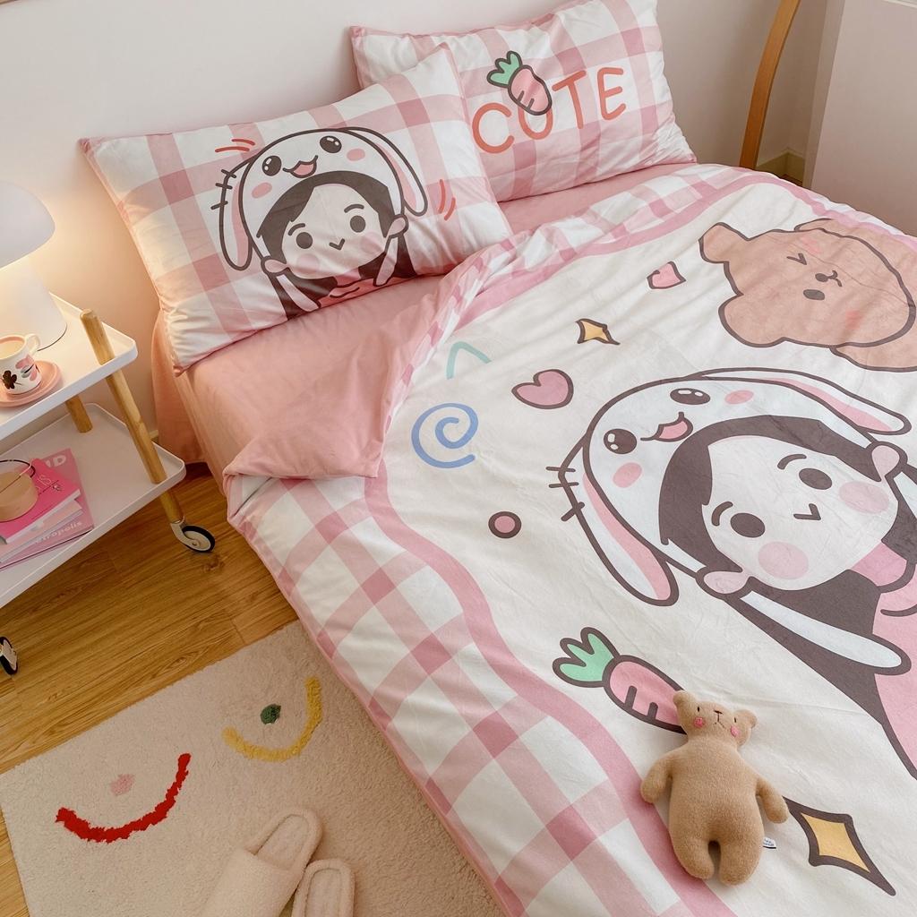 91家纺网 家纺一手货源 找家纺 星期八 2020原创设计师款牛奶绒四件套 女孩与熊