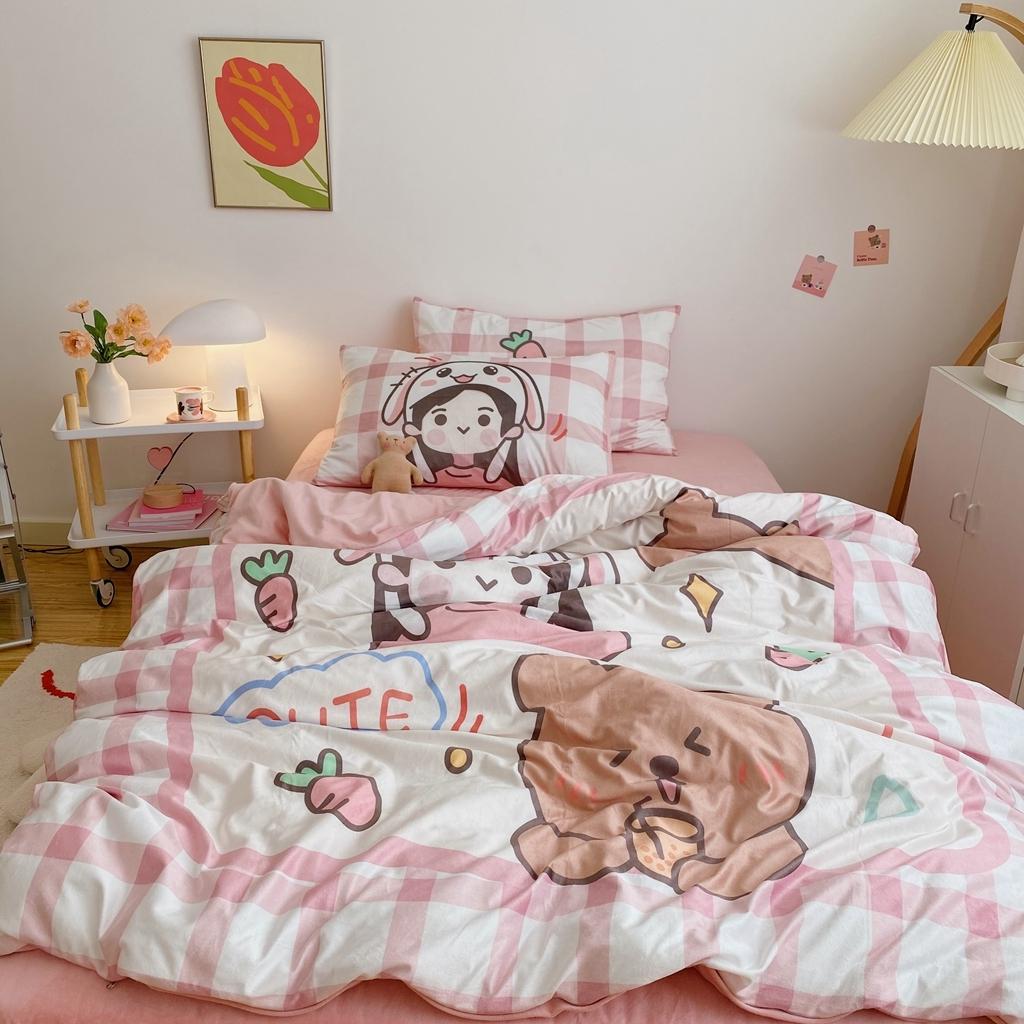 91家纺网 家纺一手货源 找家纺 星期八 2020原创设计师款牛奶绒四件套 女孩与熊