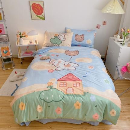 91家纺网 家纺一手货源 找家纺 星期八 2020原创设计师款牛奶绒四件套 气球小熊