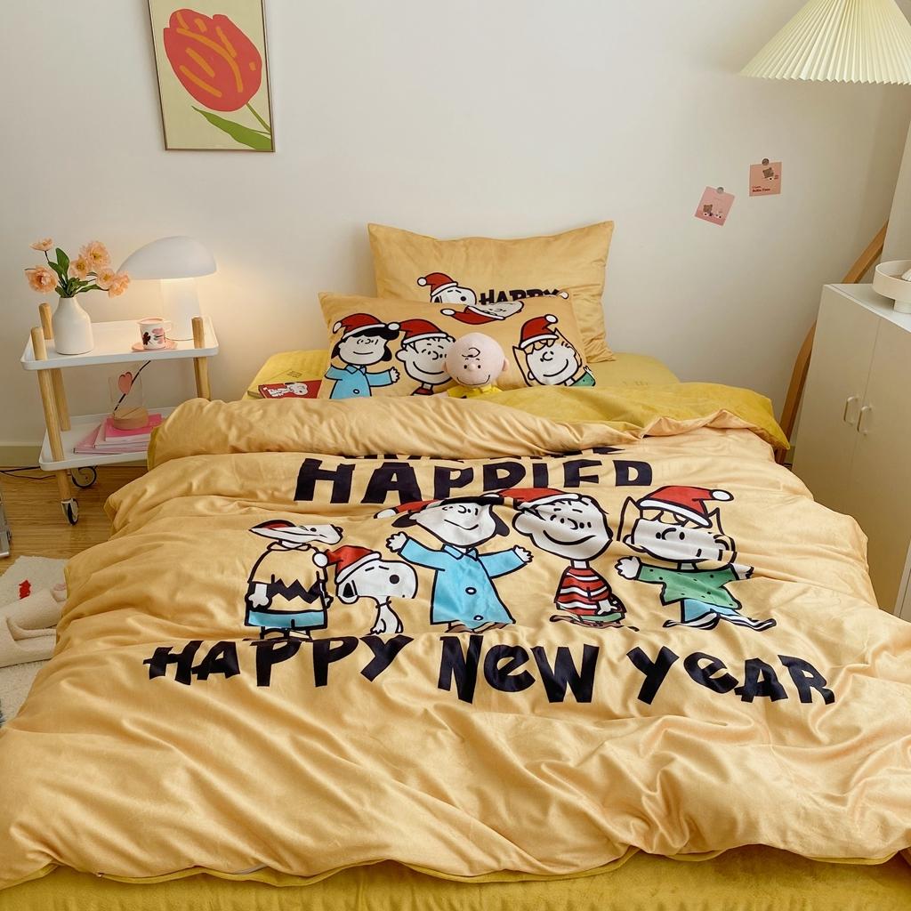 91家纺网 家纺一手货源 找家纺 星期八 2020原创设计师款牛奶绒四件套 史努比