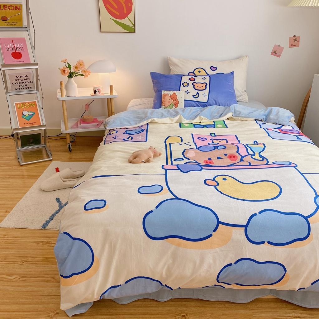 91家纺网 家纺一手货源 找家纺 星期八 2020原创设计师款牛奶绒四件套 小熊泡泡浴