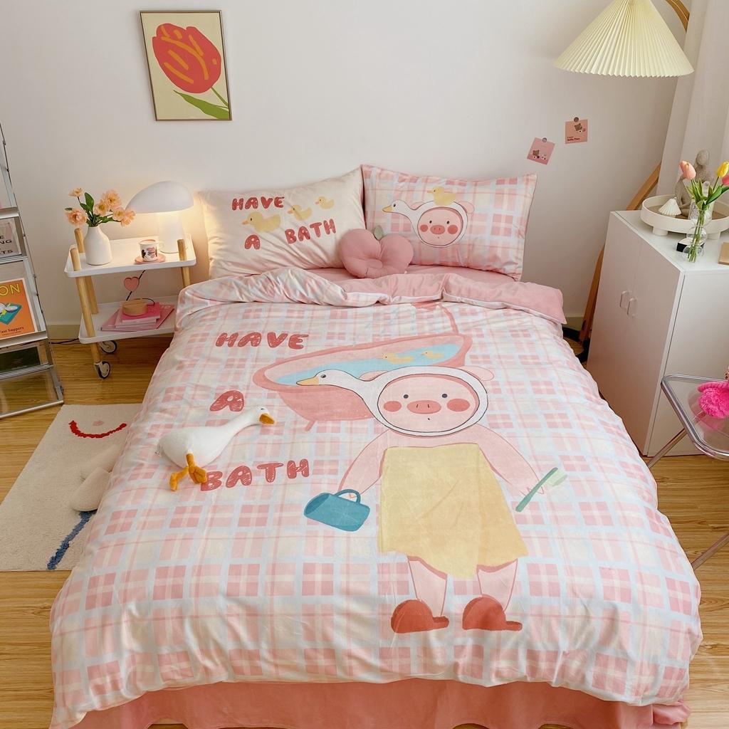 91家纺网 家纺一手货源 找家纺 星期八 2020原创设计师款牛奶绒四件套 小鸭猪猪